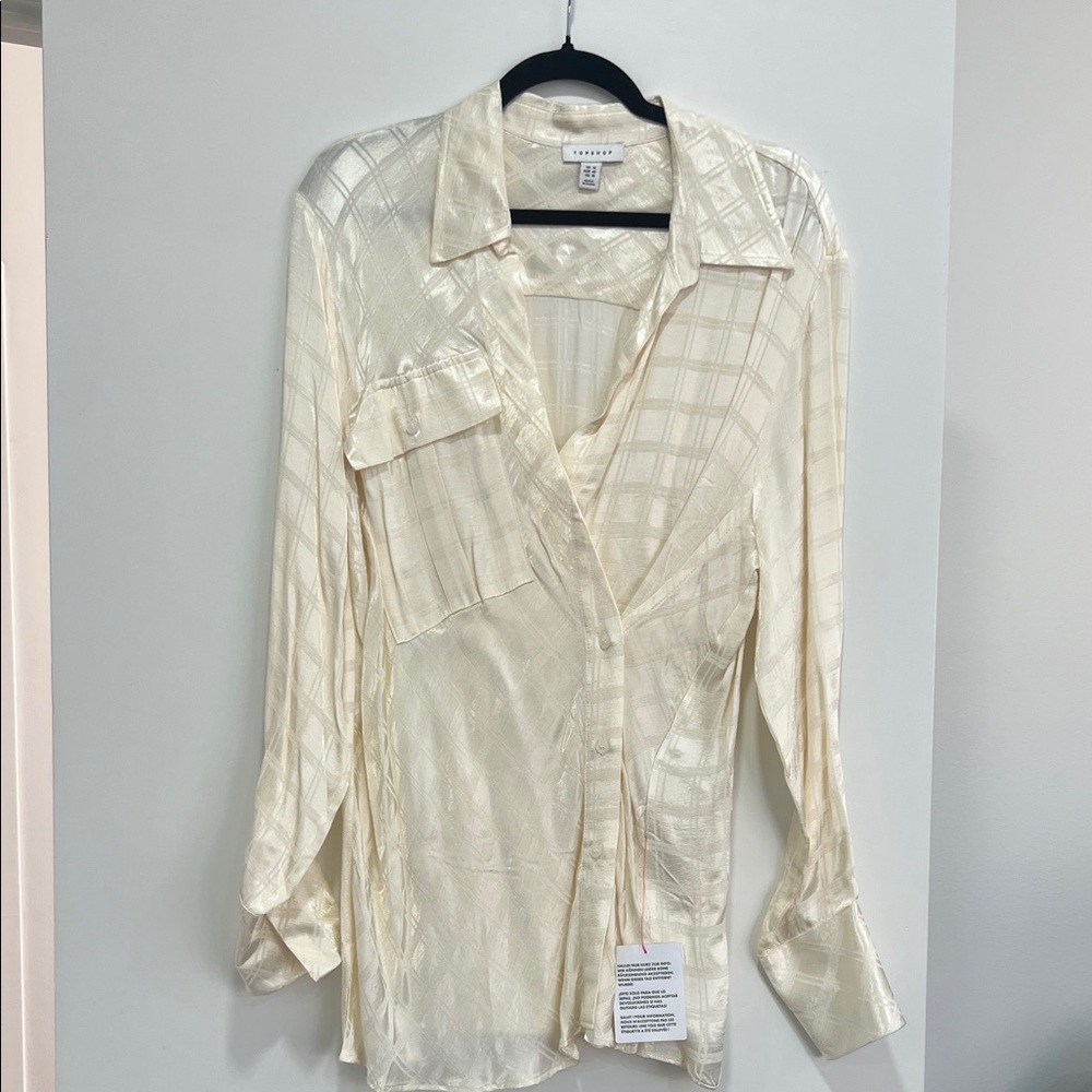 Topshop Cream Plaid Button Down Shirt